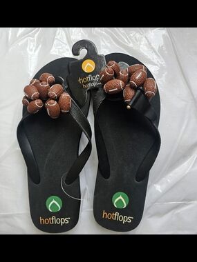 Hotflops Women's Black Flip Flops with Brown Bead Accents